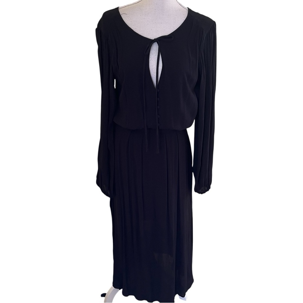 Free People Black Long Sleeve Tie Neck Aline Dress 4